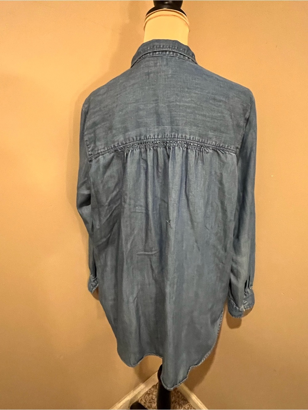 LOFT Softened Chambray Light Denim  Blue Button-Down Shirt, size L - Picture 2 of 8